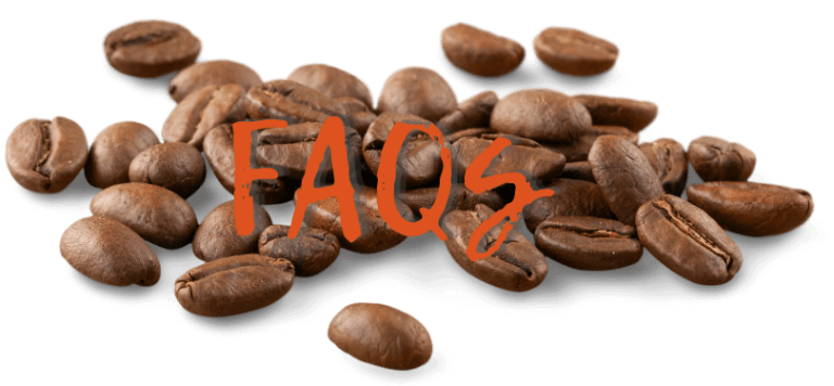 Specialty Coffee beans with FAQ words on top